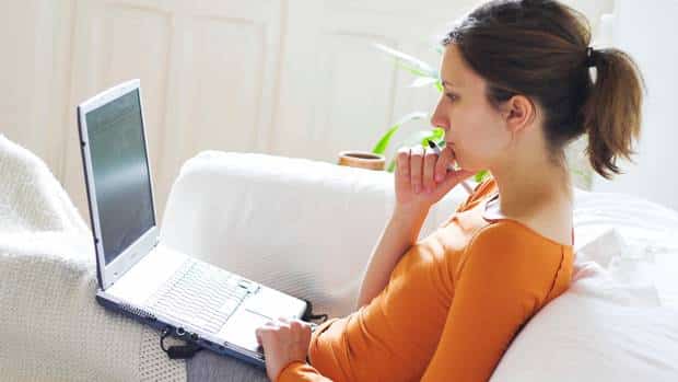 Image result for woman thinking from computer